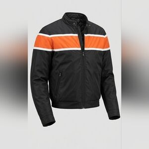 Men’s Reflective Motorcycle Jacket Orange Black Waterproof Nylon Size Large
